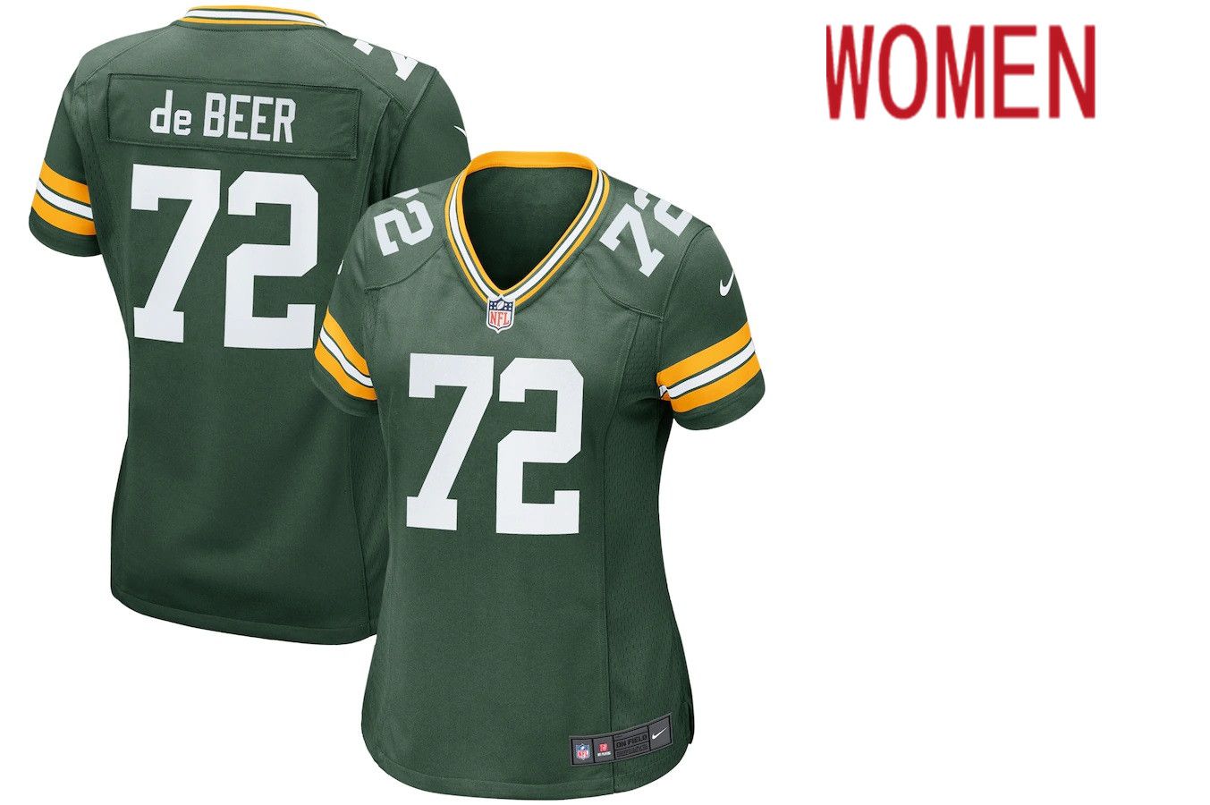 Women Green Bay Packers #72 Gerhard de Beer Nike Green Game NFL Jersey->women nfl jersey->Women Jersey
